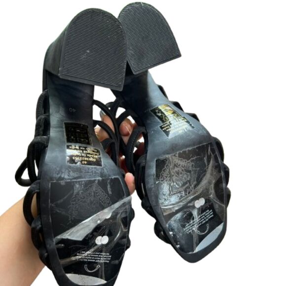 Free People Colette Cinched Leather Black Heeled Sandals Size 9M /40 - Picture 4 of 7